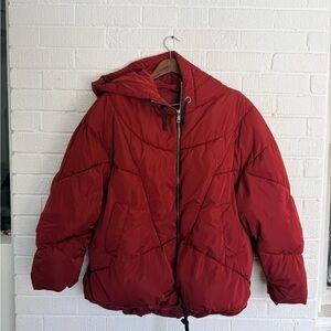 Free People Hailey Puffer Jacket Maroon Wine Large